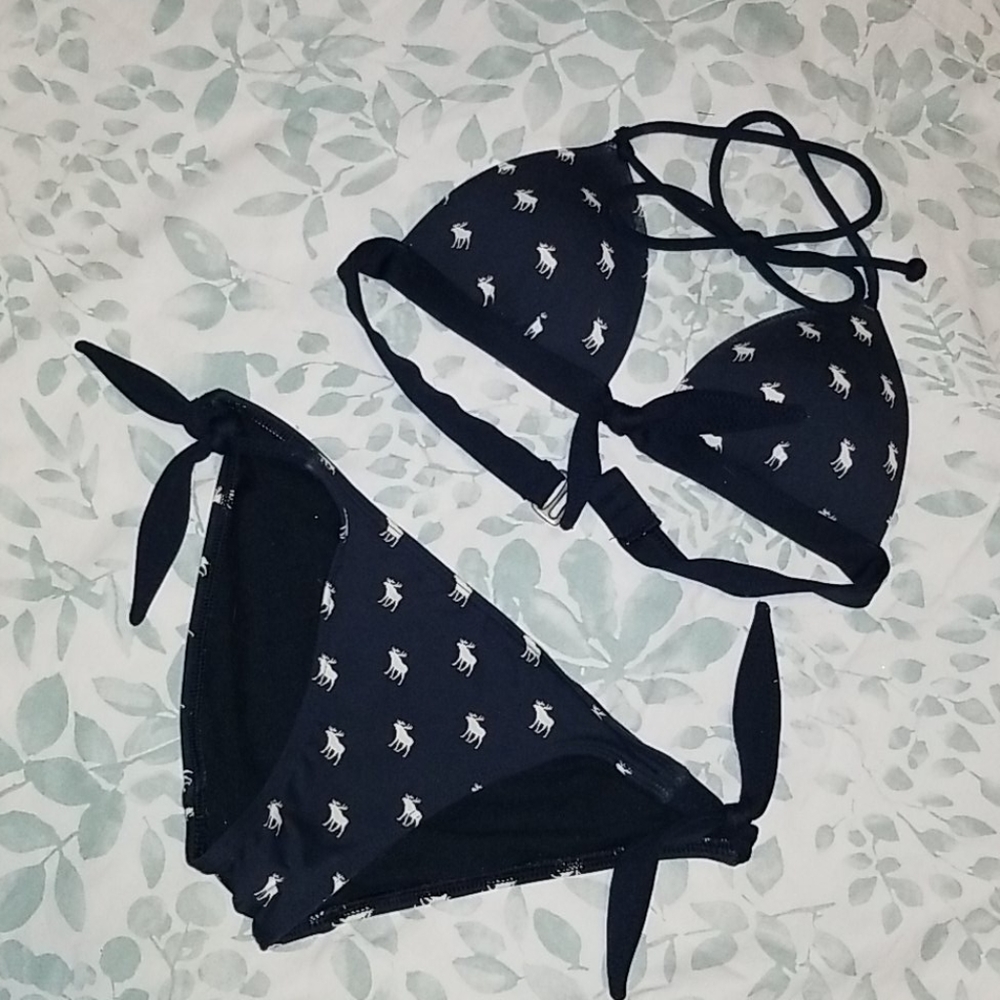 Navy Abercrombie Bikini with White Moose Pattern
